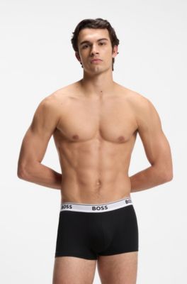Lot de trois boxers courts en coton avec taille logot&eacute;e, Noir