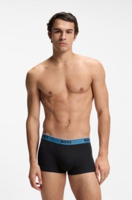 Three-pack of logo-waistband trunks in cotton, Black