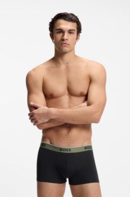 Three-pack of logo-waistband trunks in cotton, Black