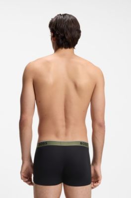 Three-pack of logo-waistband trunks in cotton, Black