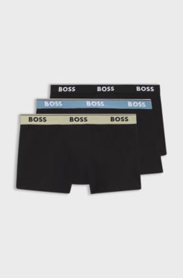 Three-pack of stretch-cotton trunks with logo waistbands, Black