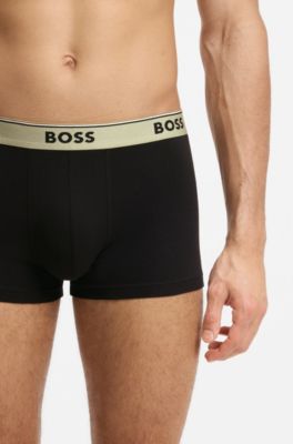 Three-pack of logo-waistband trunks in cotton, Black