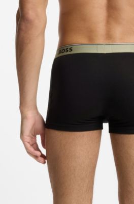 Three-pack of logo-waistband trunks in cotton, Black
