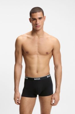Three-pack of logo-waistband trunks in cotton, Black