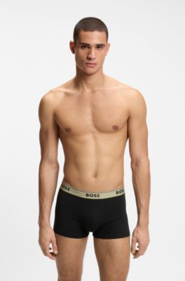 Three-pack of logo-waistband trunks in cotton, Black