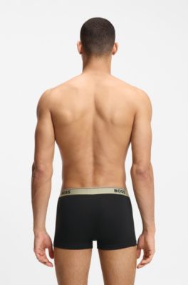 Three-pack of logo-waistband trunks in cotton, Black