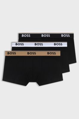 Three-pack of stretch-cotton trunks with logo waistbands, Black