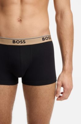Three-pack of stretch-cotton trunks with logo waistbands, Black