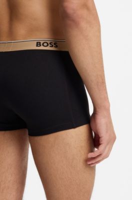 Three-pack of logo-waistband trunks in cotton, Black