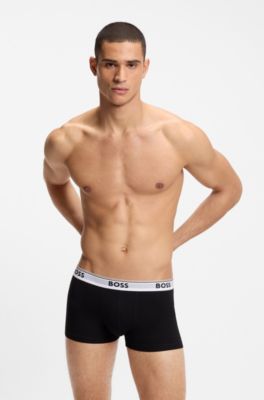 Three-pack of logo-waistband trunks in cotton, Black