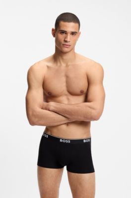 Three-pack of stretch-cotton trunks with logo waistbands, Black