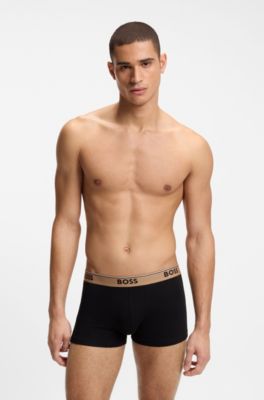Three-pack of stretch-cotton trunks with logo waistbands, Black