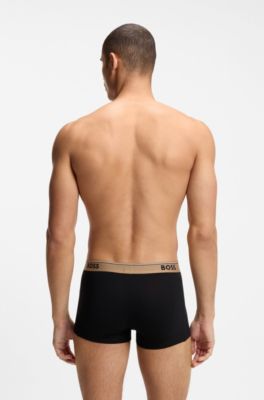 Three-pack of logo-waistband trunks in cotton, Black