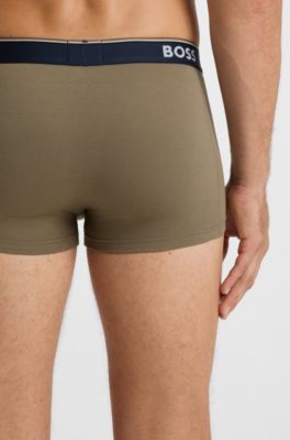 Three-pack of logo-waistband trunks in cotton, Black / Green / Blue