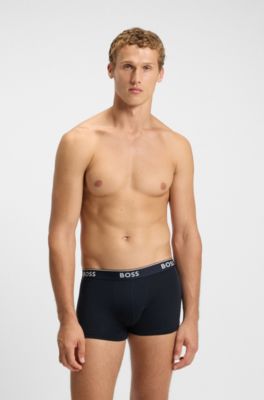 Three-pack of logo-waistband trunks in cotton, Black / Green / Blue