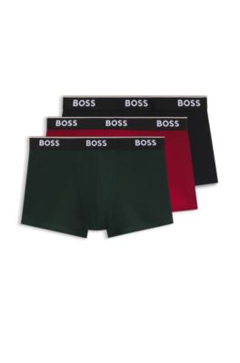 Three-pack stretch-cotton trunks, Black / Red