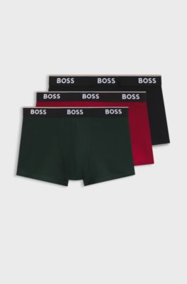 Three-pack stretch-cotton trunks, Black / Red