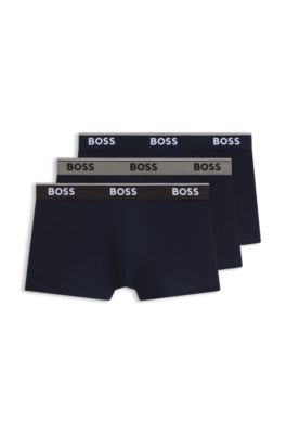 Three-pack of logo-waistband trunks in cotton, Black