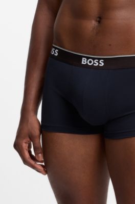 Three-pack of logo-waistband trunks in cotton, Black