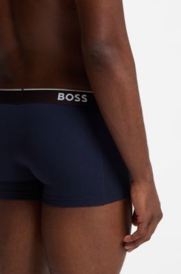 Three-pack of logo-waistband trunks in cotton, Black