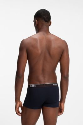 Three-pack of logo-waistband trunks in cotton, Black