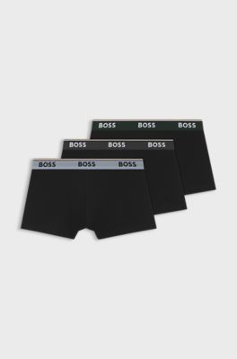 Three-pack stretch-cotton trunks, Beige / Black / Blue