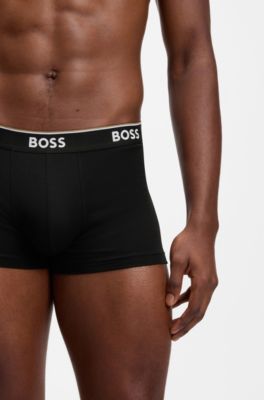 Lot de trois boxers courts en coton avec taille logot&eacute;e, Beige / Noir / Bleu