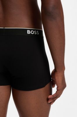 Three-pack of logo-waistband trunks in cotton, Beige / Black / Blue