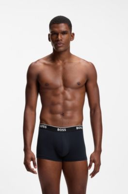 Lot de trois boxers courts en coton avec taille logot&eacute;e, Beige / Noir / Bleu