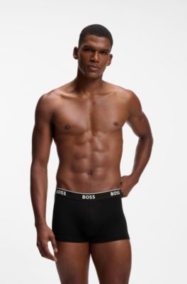 Three-pack of logo-waistband trunks in cotton, Beige / Black / Blue