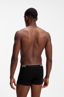Lot de trois boxers courts en coton avec taille logot&eacute;e, Beige / Noir / Bleu