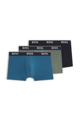 Three-pack stretch-cotton trunks, Blue / Grey