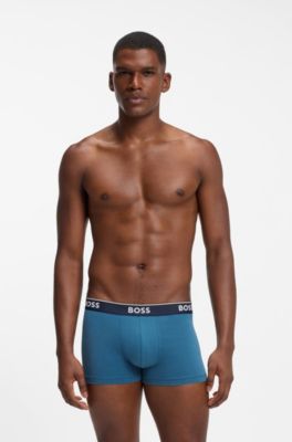 Three-pack stretch-cotton trunks, Blue / Grey