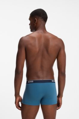 Three-pack stretch-cotton trunks, Blue / Grey
