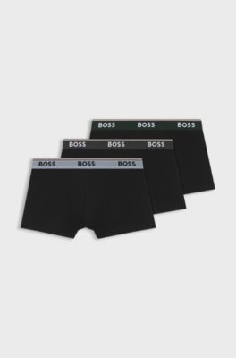 Three-pack of logo-waistband trunks in cotton, Black
