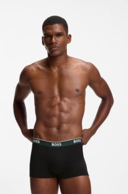 Three-pack of logo-waistband trunks in cotton, Black