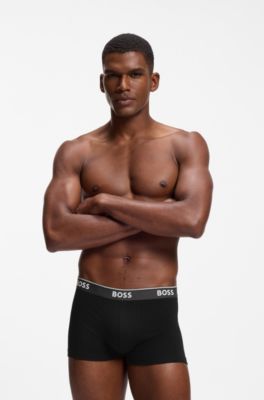 Confezione da tre boxer in cotone con elastico logato in vita, Nero