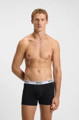 Three-pack of stretch-cotton logo-waistband boxer briefs, Black