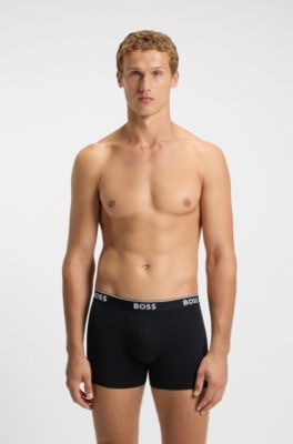 Three-pack of stretch-cotton logo-waistband boxer briefs, Black