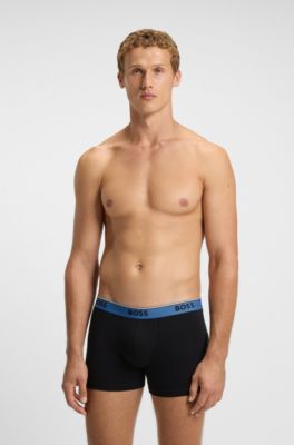 Three-pack of stretch-cotton logo-waistband boxer briefs, Black