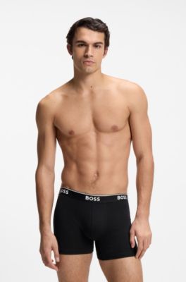 Three-pack stretch-cotton boxer briefs, Black