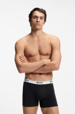 Three-pack stretch-cotton boxer briefs, Black