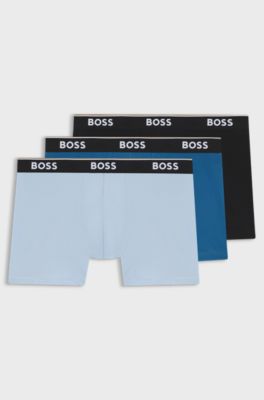 Confezione da tre boxer in cotone elasticizzato con elastico logato in vita, Blu