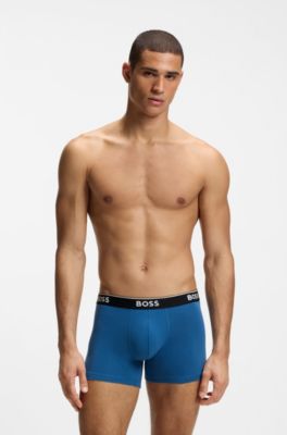 Confezione da tre boxer in cotone elasticizzato con elastico logato in vita, Blu