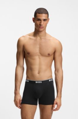 Confezione da tre boxer in cotone elasticizzato con elastico logato in vita, Blu