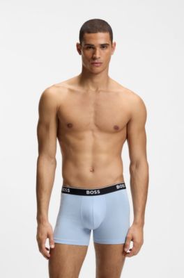 Confezione da tre boxer in cotone elasticizzato con elastico logato in vita, Blu