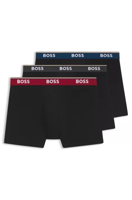 Lot de trois boxers longs en coton stretch avec taille logotée