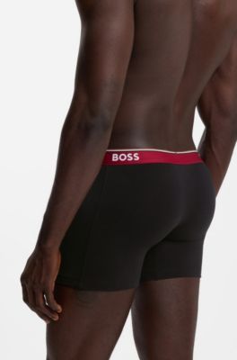 Three-pack of stretch-cotton logo-waistband boxer briefs, Black