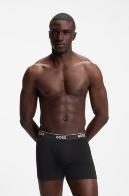 Three-pack of stretch-cotton logo-waistband boxer briefs, Black