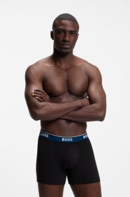 Three-pack of stretch-cotton logo-waistband boxer briefs, Black